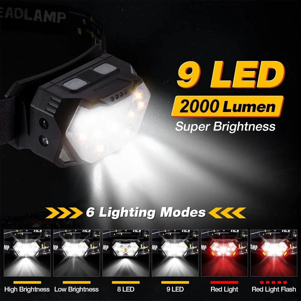 Frontale 9 LED à capteur de mouvement
